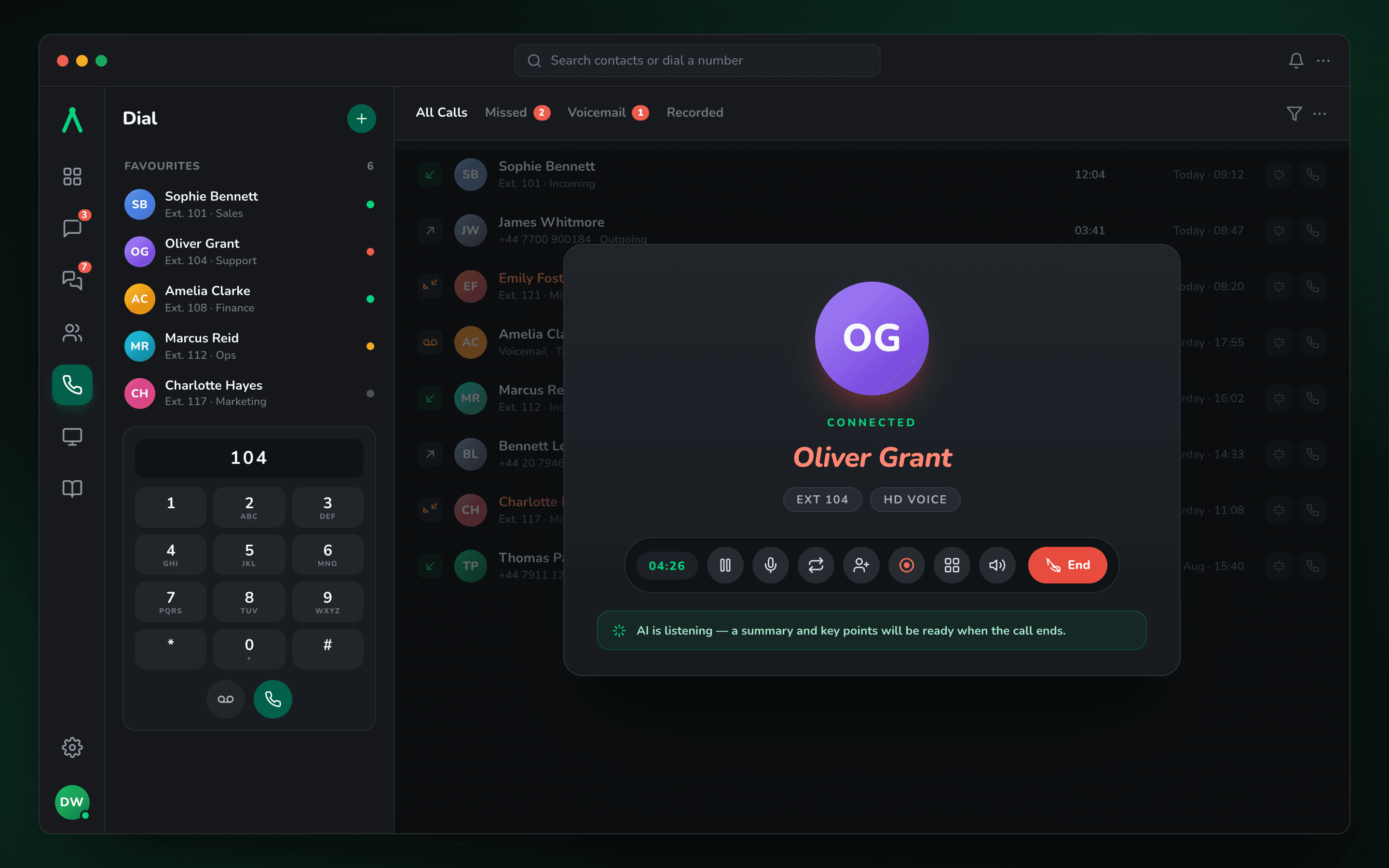 The AymexConnect desktop app during a call
