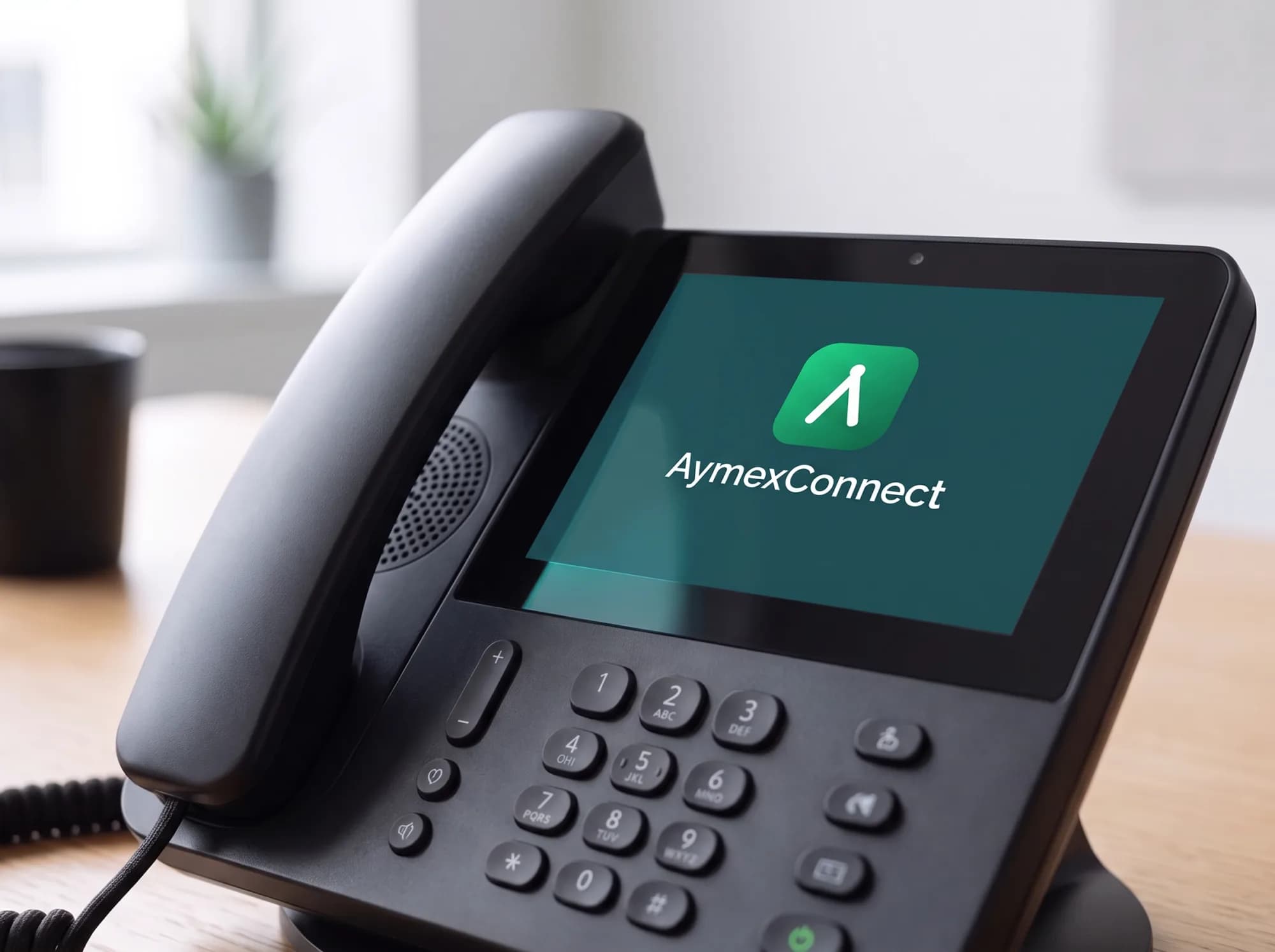 A VoIP deskphone on a desk