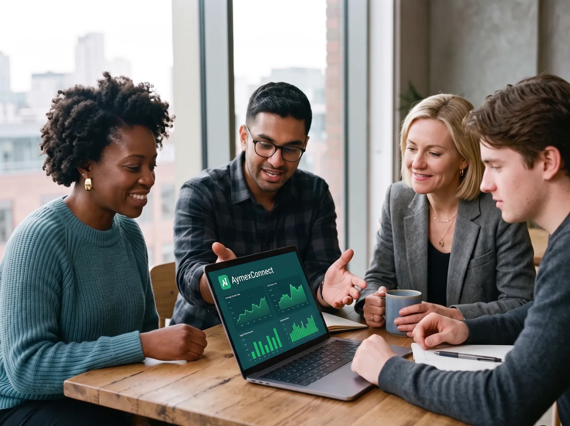 A team reviewing call analytics together